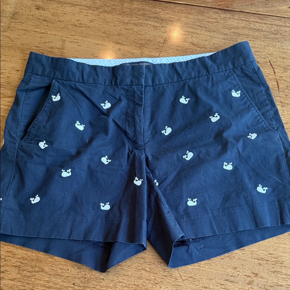 Brooks Brothers Navy Shorts with Light Blue Whale Embroidery
